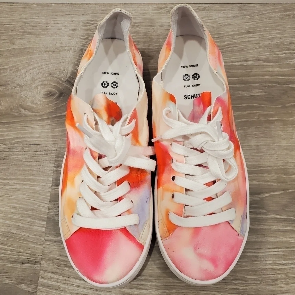 NEW Schutz Ofelia Tie Dye Neon Soft Leather Sneakers